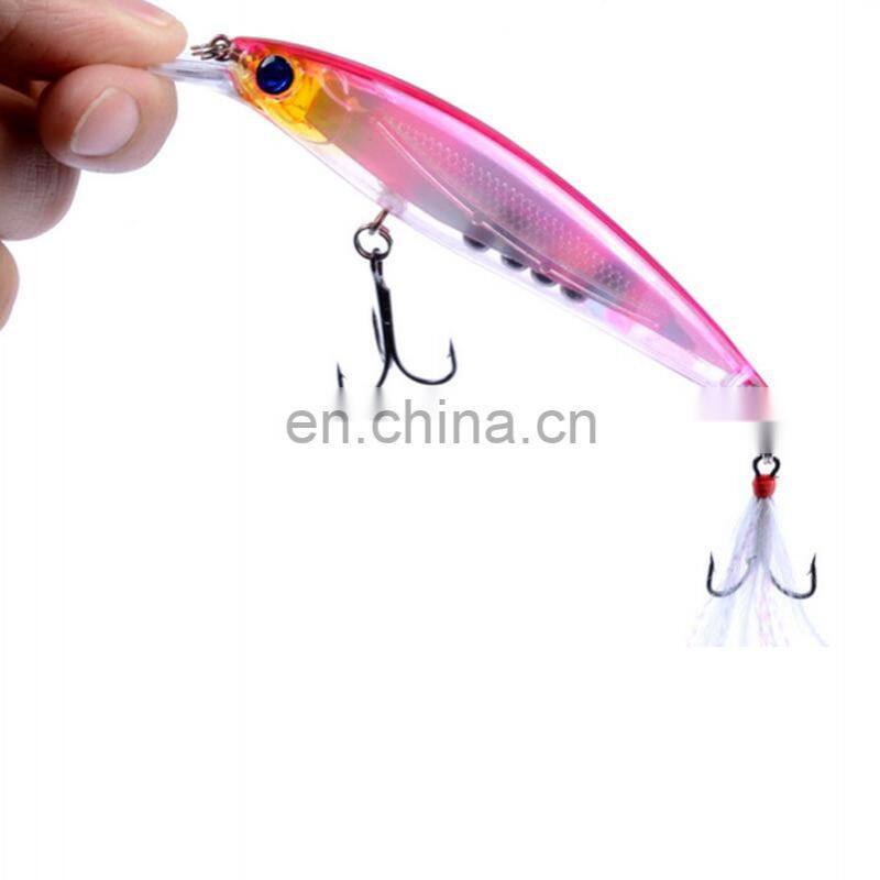 Hot Sale 11cm 13.4g ABS Plastic Fish Bait Fishing Minnow With Feather Hook