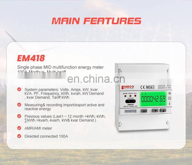 EM418 230V 10(100)A electronic digital single phase kwh meter