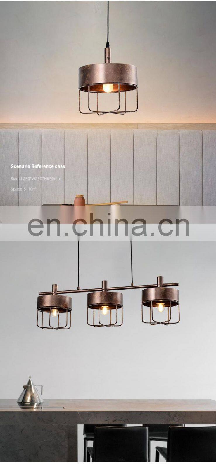 HUAYI New Design Vintage Style Iron Indoor 5W 15W Living Room Kitchen Hanging LED Pendant Light