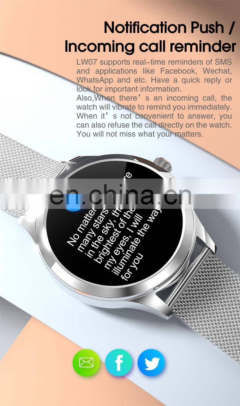 LW07 Round Touch Smartwatch Stainless Steel IP68 Waterproof Health smart watch phone for Women