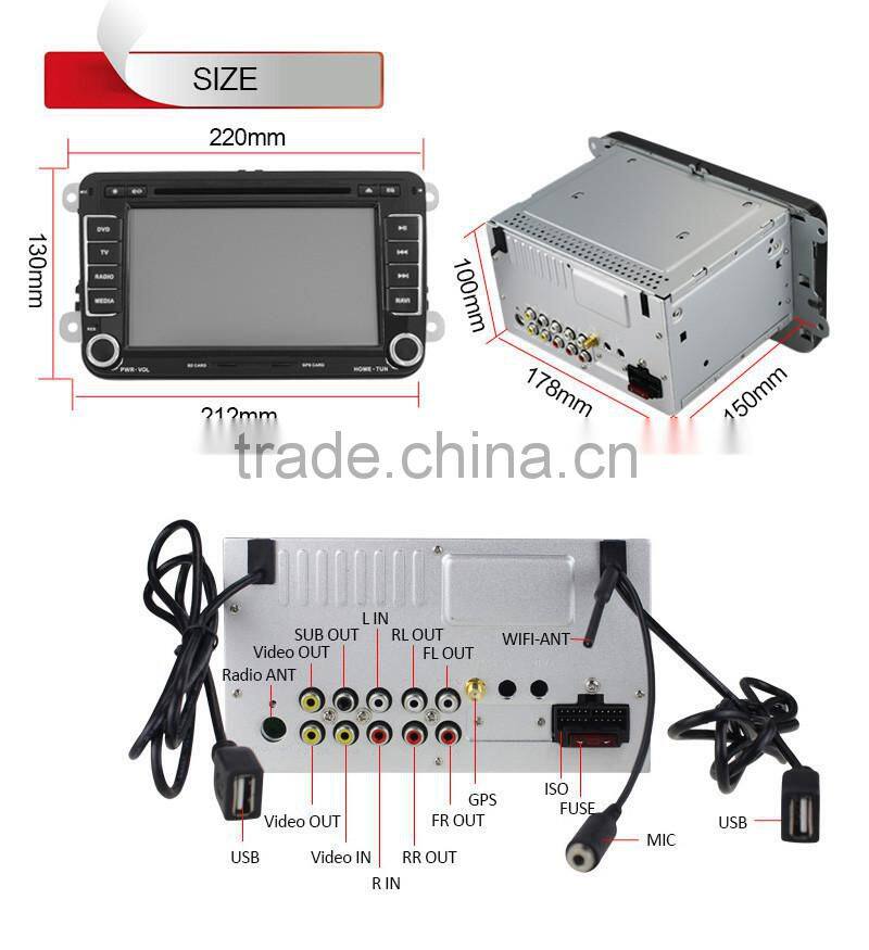 2 Din Car DVD Player for Volkswagen Android 4.4.4 OS RADIO+WIFI/3G+Torque OBD2+CANBUS+GPS+BT+AUX in/out+USB/SD+Two USB+SWC Playe