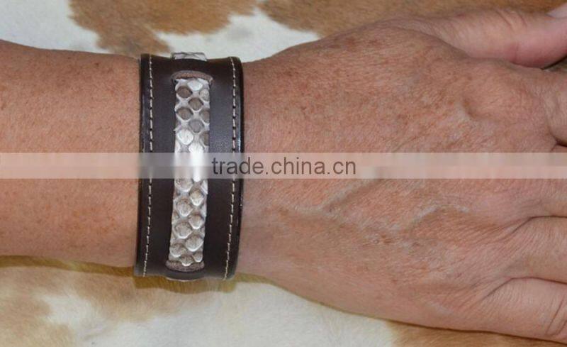 Luxury Cool White Real Python Skin Leather Mix Genuine Leather Cuff Bracelet for man and women
