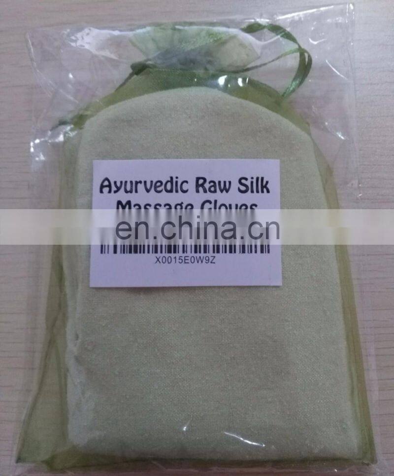 100% raw silk glove, garshana glove, ayuervedic dry massage glove made in china