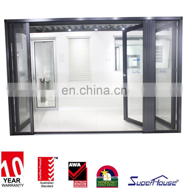 Superhouse 48 Inches Exterior Doors Aluminium Bi Folding Drawing Telescopic Accordion Bi-fold Exterior Patio Door