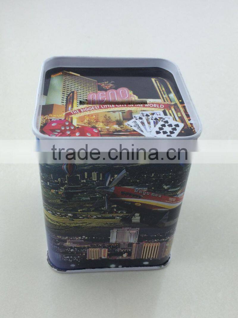 Las vegas square money tin box/coin bank