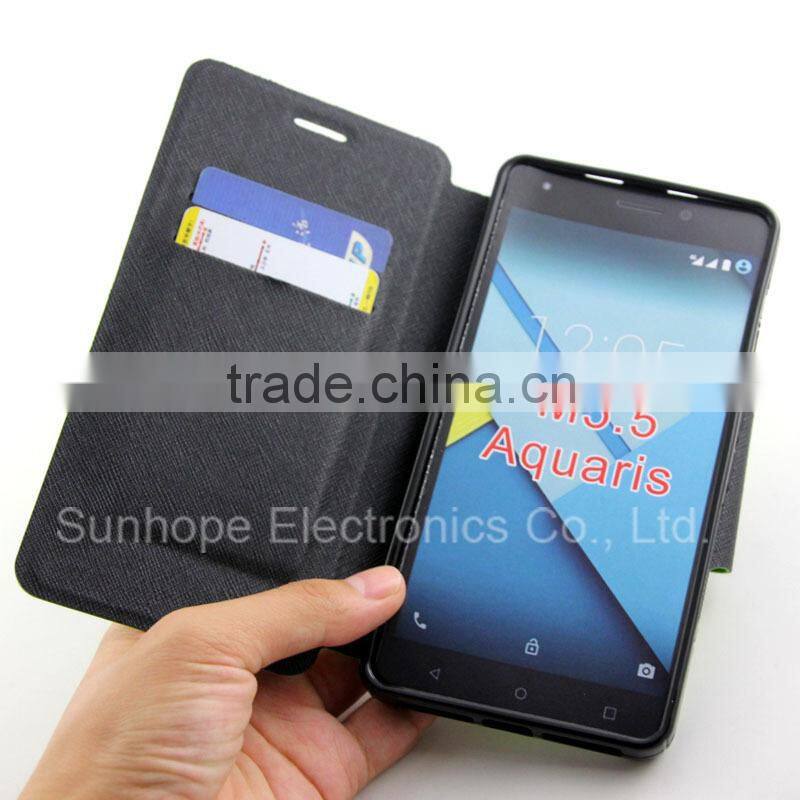 new products 2016 pu leather wallet case for BLU Quattro BQ Aquaris M5.5