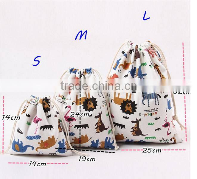 Cute Animal Zoo Pattern Folding Canvas Laundry Bag Laundry Pouch