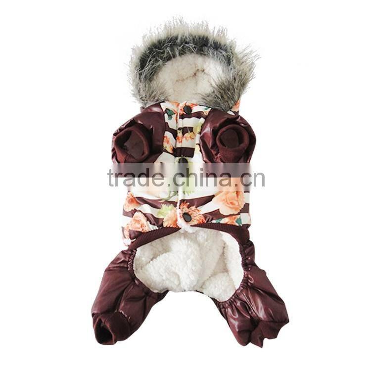 Luxury fur flower cotton coffee dog clothes
