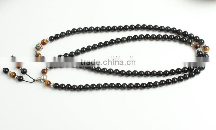 8mm Multilayer yellow Tiger Eye and black Obsidian Malas Prayer Beads Bracelet
