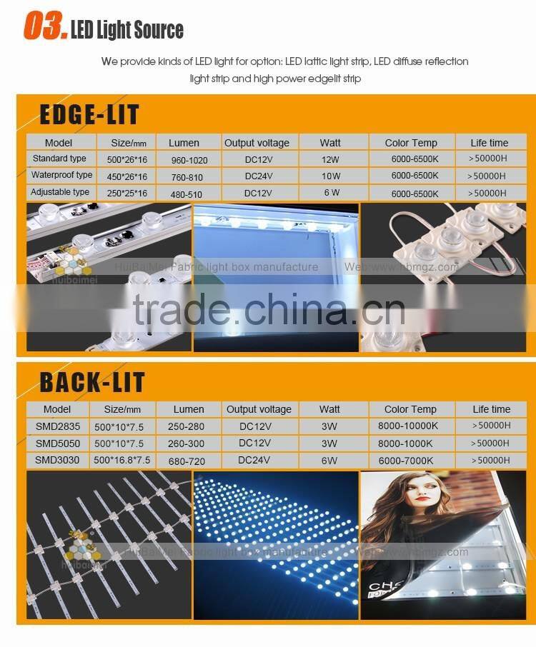 factory price big size framless led fabric light box