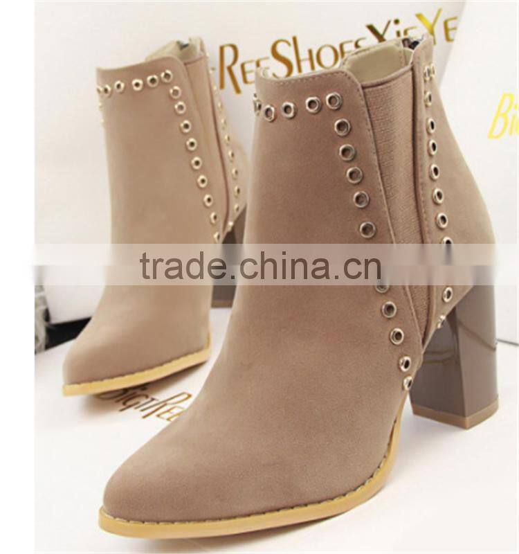 The hottest young girl thick thigh heel rivet germen winter boots