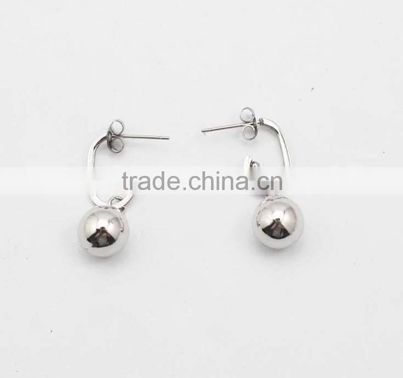 Silver Solid Stainless Steel Ball Pendant Fashion Earrings