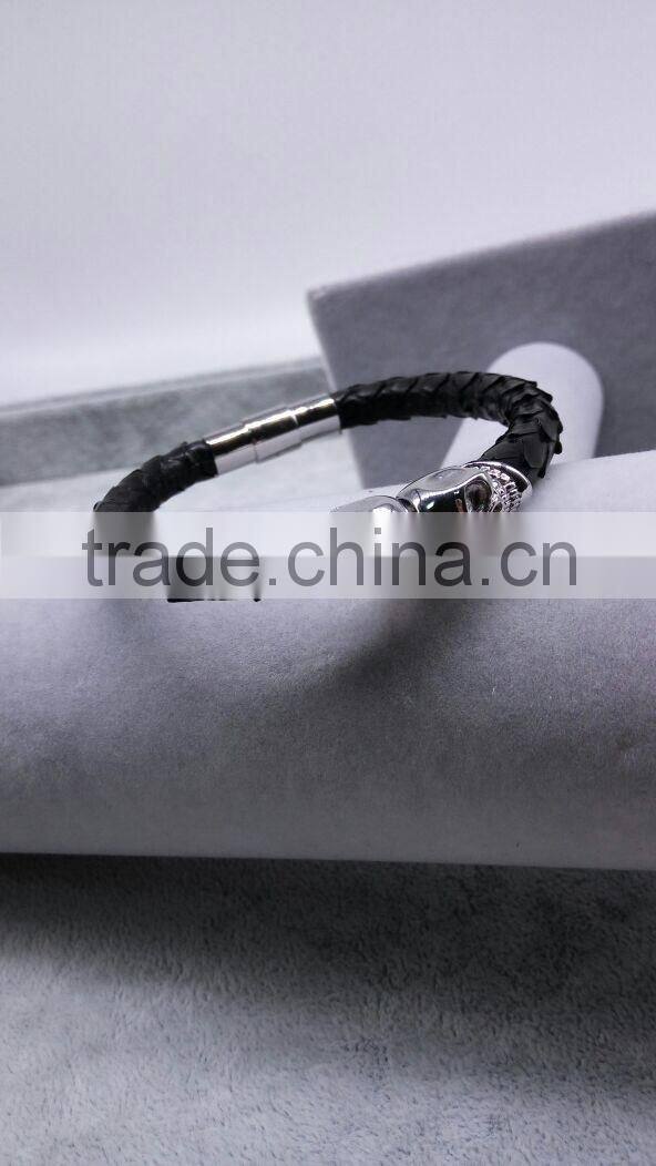 made in china wholesale latest fashion high end luxury styles popular python leather bracelet with skull