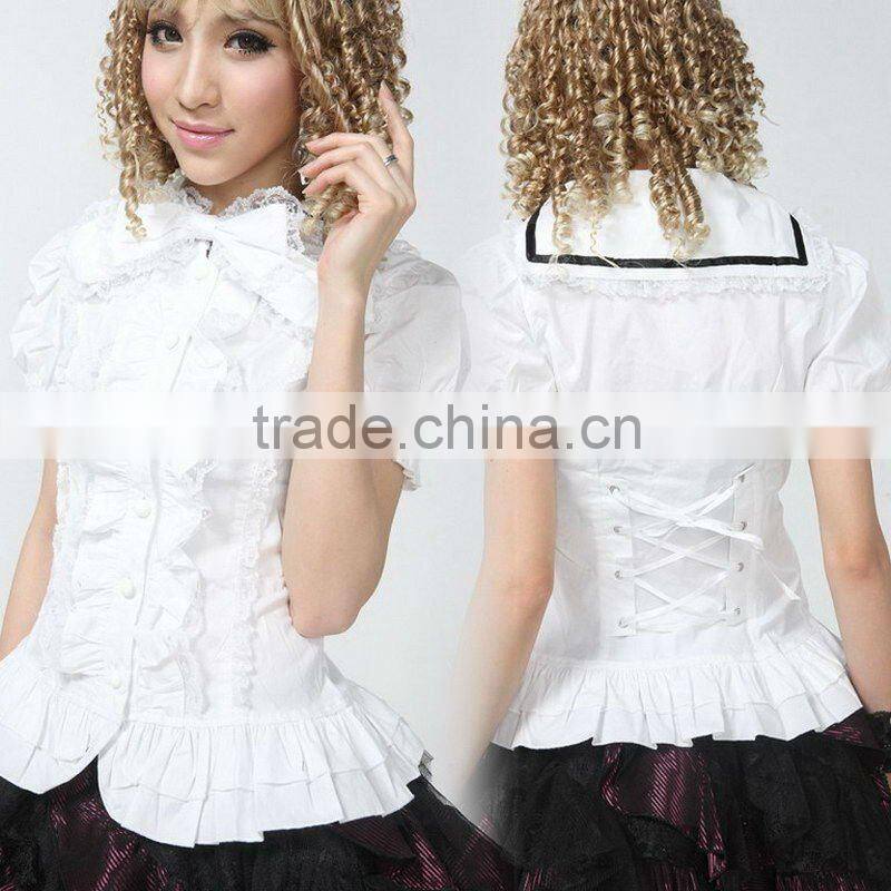 Cotton White Lace Short sleeve Cotton Lolita Blouse 81093