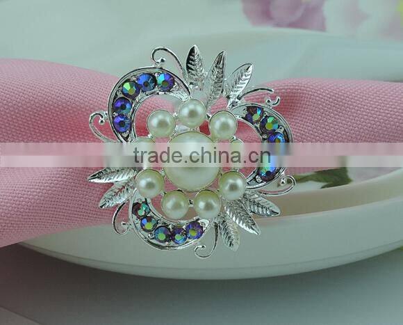 table decoration & accessories type flower shape plastic pearls crystal metal alloy napkin ring