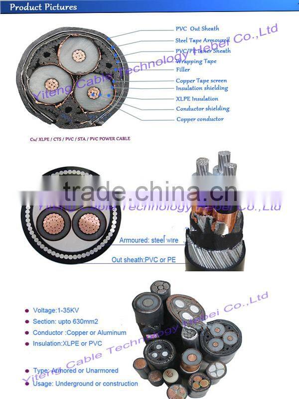 Copper XLPE insulated power cable 35KV 300 400 500mm2 underground high Voltage Power Cable