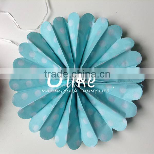 new design polka dot paper fan double used paper pinwheels fan and pom poms flowers wedding table decoration