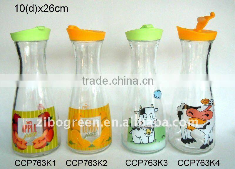 TW717K8 glass milk bottle with printig with metal clip