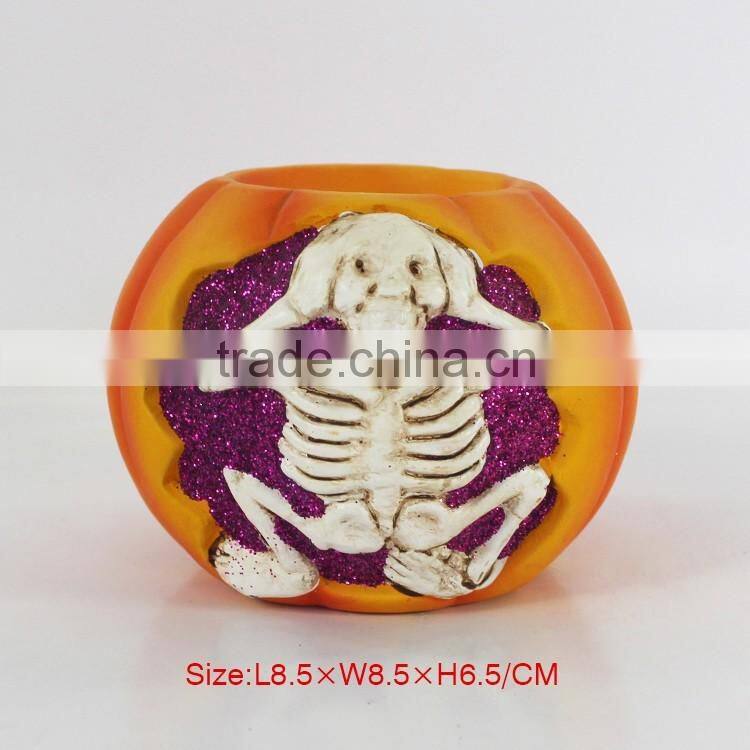 Customized Polyresin Wholesale Artificial Resin Halloween Pumpkin Candle Light Holder