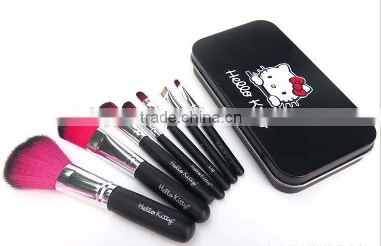 Mini 7pcs Tin box black Kitty make up bucket brushes makeup sets