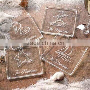 Wholesale Ocean beach temed glass coaster, wedding favors blank glass coaster