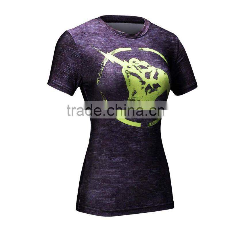 Customize digital printing t-shirt manufacturing polyester/spandex short sleeve with printing women dry fit t-shirt wholesale