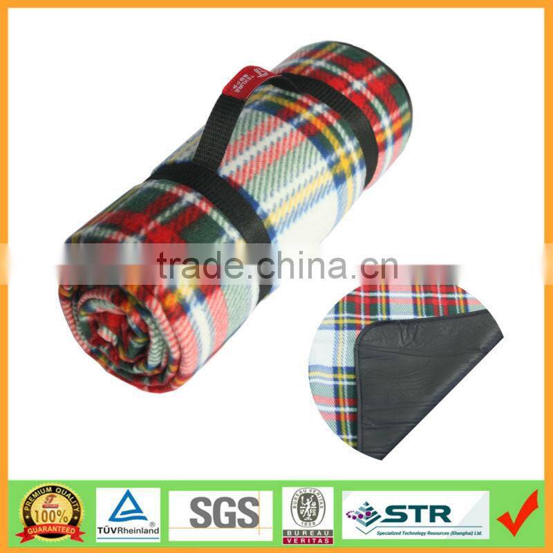 Multi-purpose 50"x60" Plaid Fleece Lined Nylon Picnic Blanket Waterproof Stadium Blanket