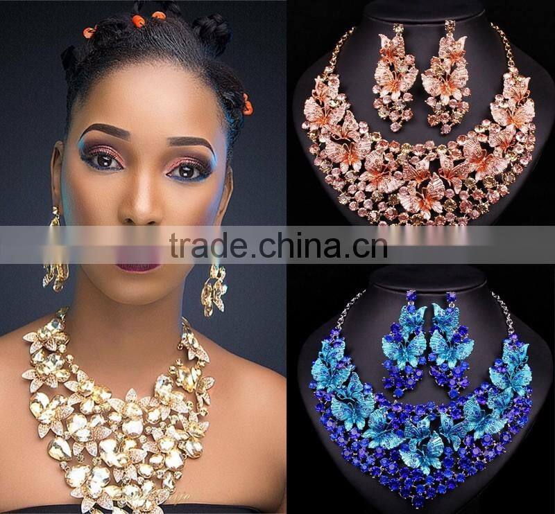 multicolour rhinestone women jewelry set in latest design/wedding necklace and earring sets