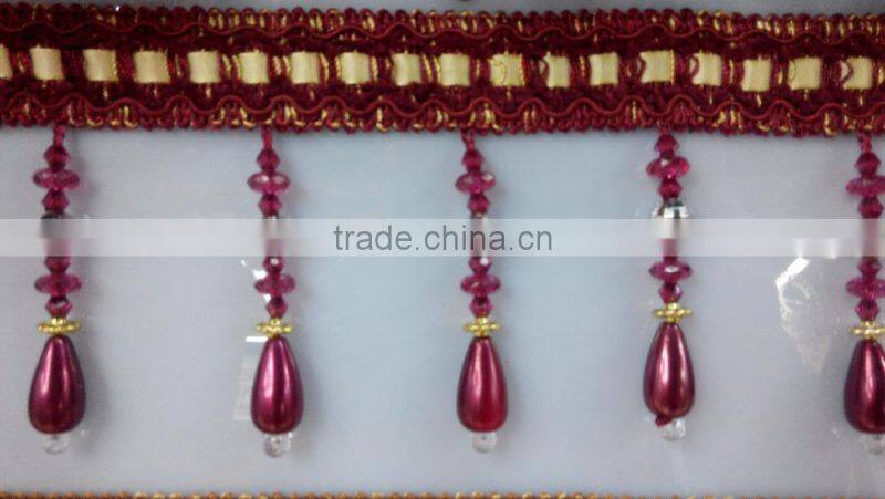 fringe tassel for home textile, beaded tassel fringe for curtain