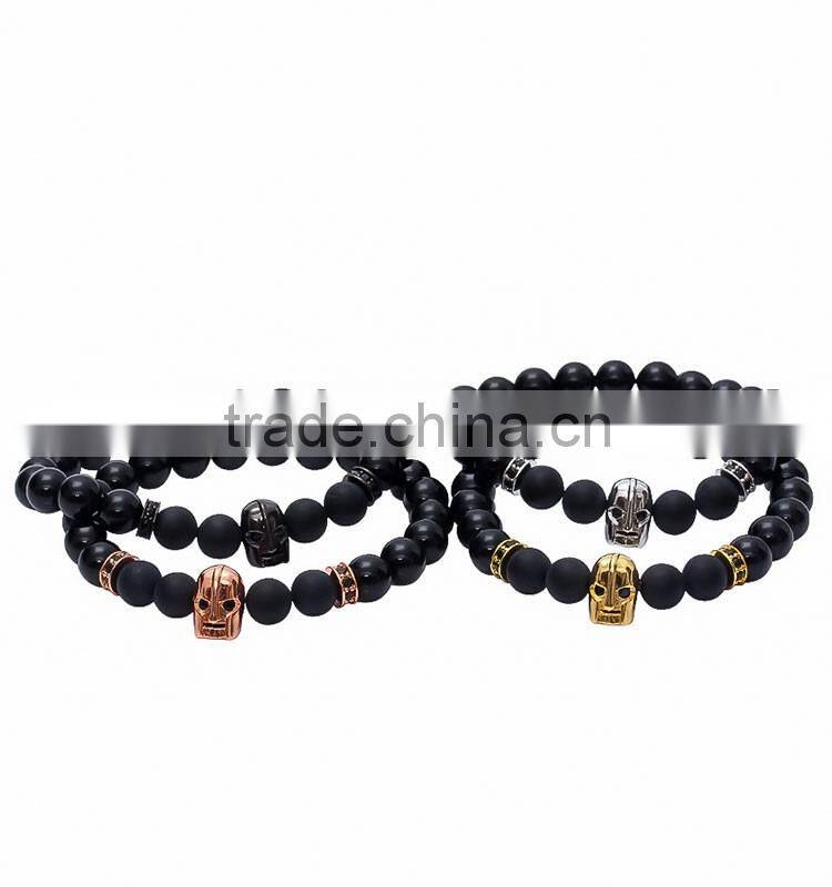 24k Gold Plated Helmet Spartan Warrior Custom Charm Beaded Bracelet for Men
