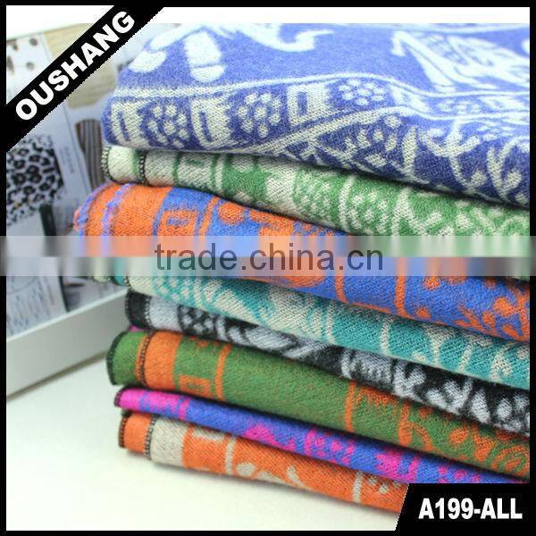 A199-E Green Orange Elephant Rayon Scarves Shawls