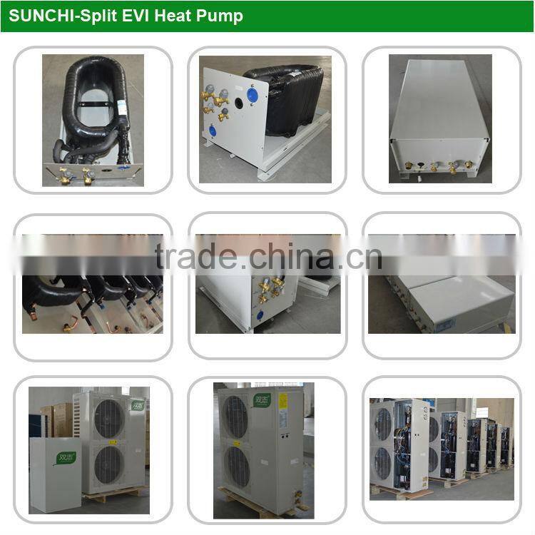 France -25C winter floor houe heating 100~350sq 12kw/19kw/35kw auto-defrost split evi air to water heat pump noise reduction