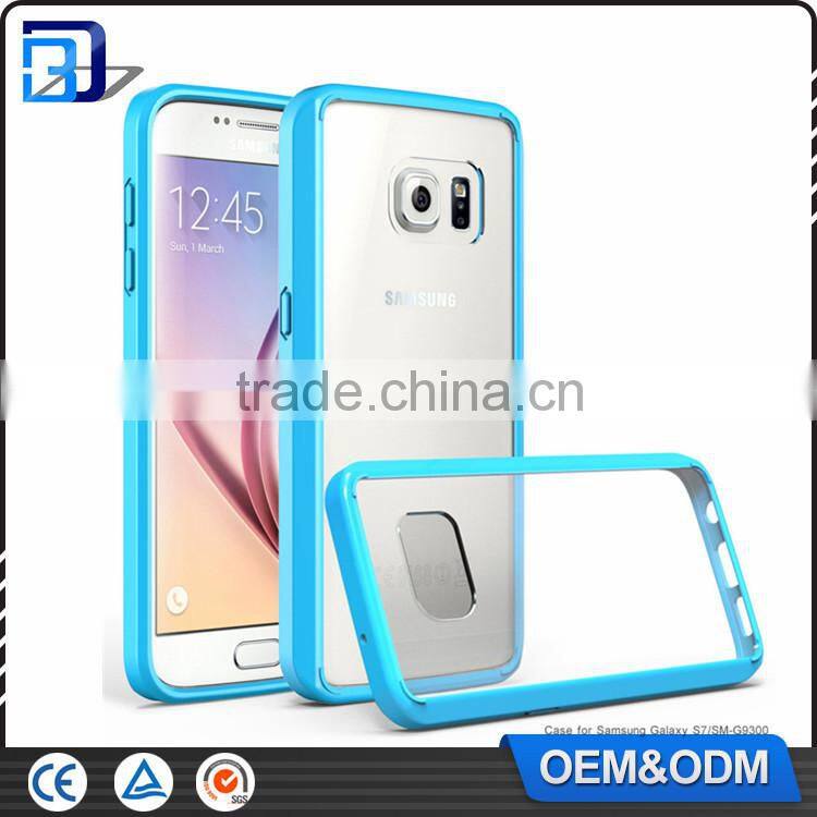 2016 Top Selling Transprant 2 in 1 TPU Bumper + Hard Plastic Hybrid Back Cover Acrylic Case For Samsung Galaxy S7
