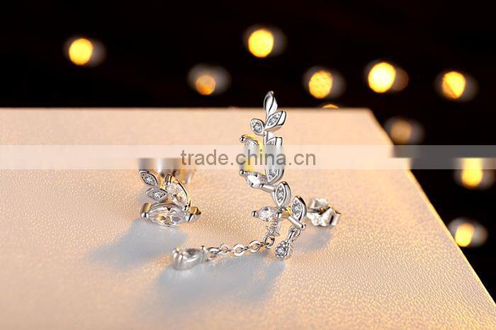 Korean Style 925 Silver Leaf Cuff Earrings With 2 Different Parts