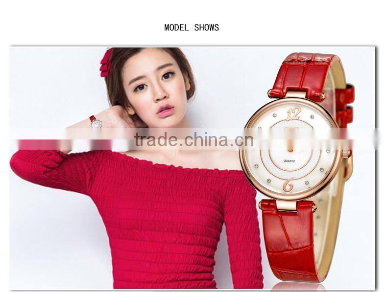 Waterproof genuine leather band luxury diamond fashion quartz lady's watch