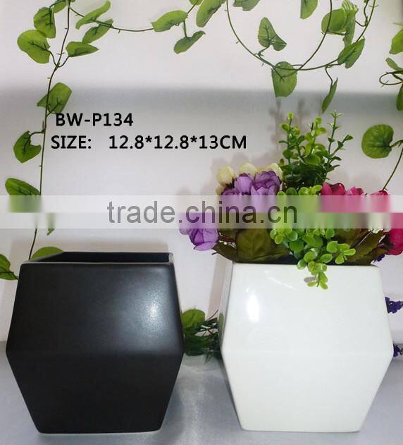 matt white and black ceramic flower pots