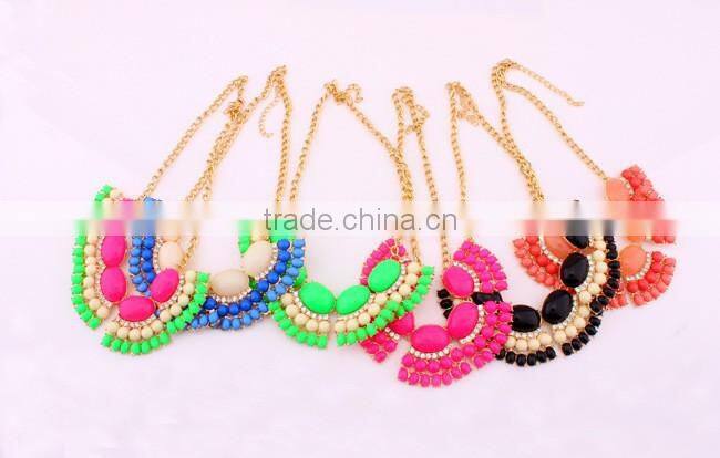 Top Quality Acrylic Multicolor Choker Vintage Pendant Statement Necklace Women Fashion Necklaces for Women 2014