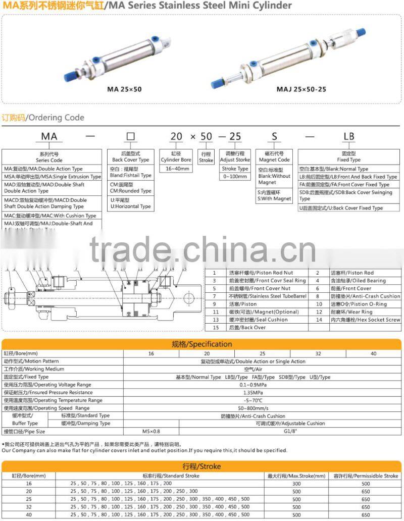 MA25*50 stainless steel electric mini cylinder