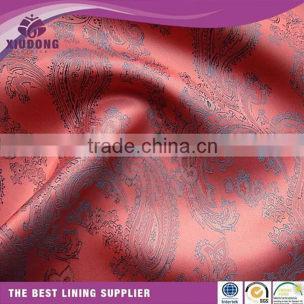 polyester viscose black pink white jacquard paisley lining for garment