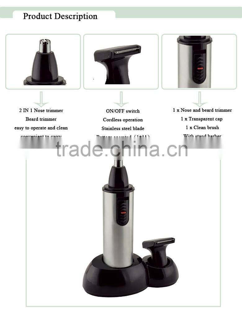 Easy-control nose trimmer Double function 2 in 1 stainless steel trimming head good for nose& ear facial hair removal