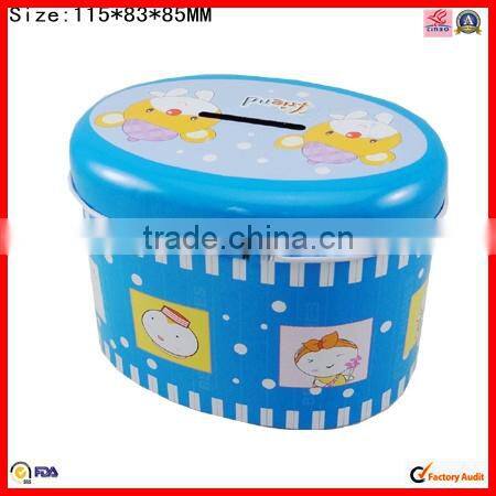 with handle oval money metal tin