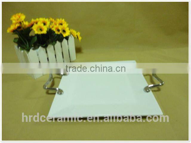 Made in china OEM cheap stock ceramic dinner plates with handles