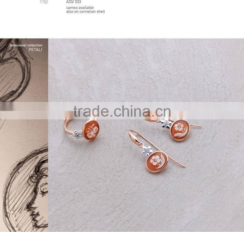 Hot Product Fashion Jewelry 925 Silver Handmade Stones Yellow Cameo Jewelry Set Made in Italy P49G cameo 12mm & O49G cameo 12mm