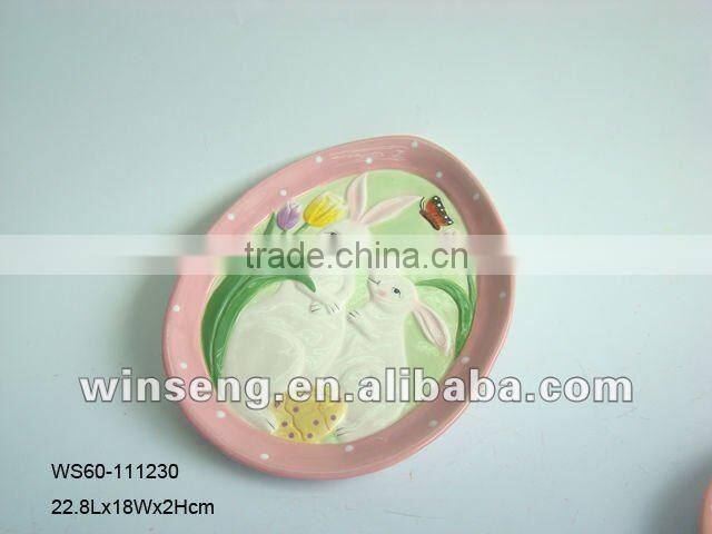 Hand Painted Ceramic Easter Rabbit shaped Plate for decoration
