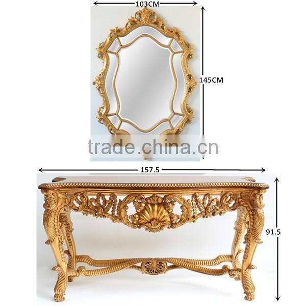 Medieval Reproduction Furniture Sets Wood Veneer Top Console Table With Wall Mirror