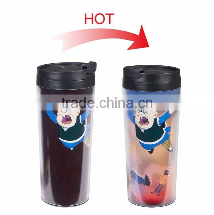 PS Double-wall color change plastic travel mug