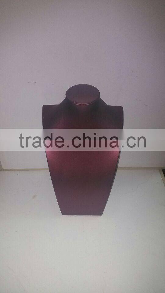 Leather wine red wooden necklace display/holder