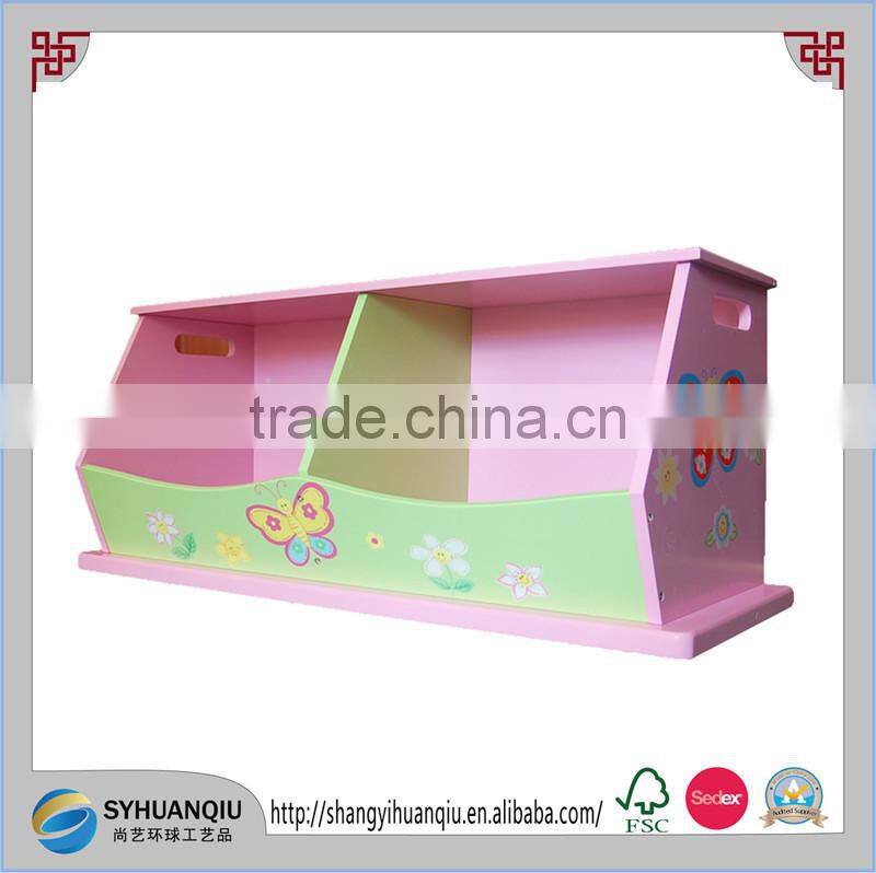 New Girls' Wooden Hand Painted Pink Flower Double Stacking Toy Storage Box Bench