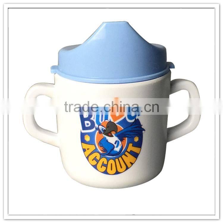 Children safe melamine infant mugs with 2handles & lid, FDA baby sippy cup