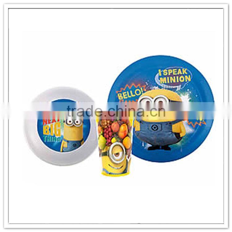 3pcs Melamine dining sets with bowl/ plate and bowl, Pegman children cute dinner sets